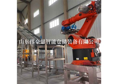 桶装物料机器人拆垛机 自动拆垛拆包机倒料工作现场