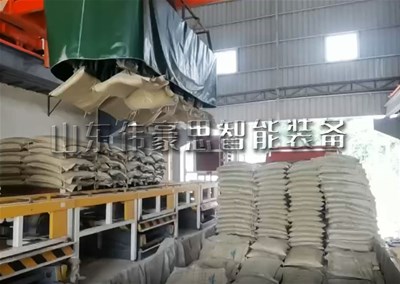 钙粉整层全自动装车机，山东机器人自动装车机现场