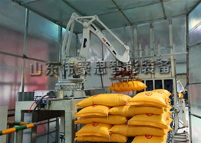 饲料行业机器人码垛机设备 50KG饲料全自动码垛机