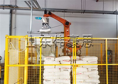 聚丙烯自动破袋机器人，全自动拆垛拆包机应用现场